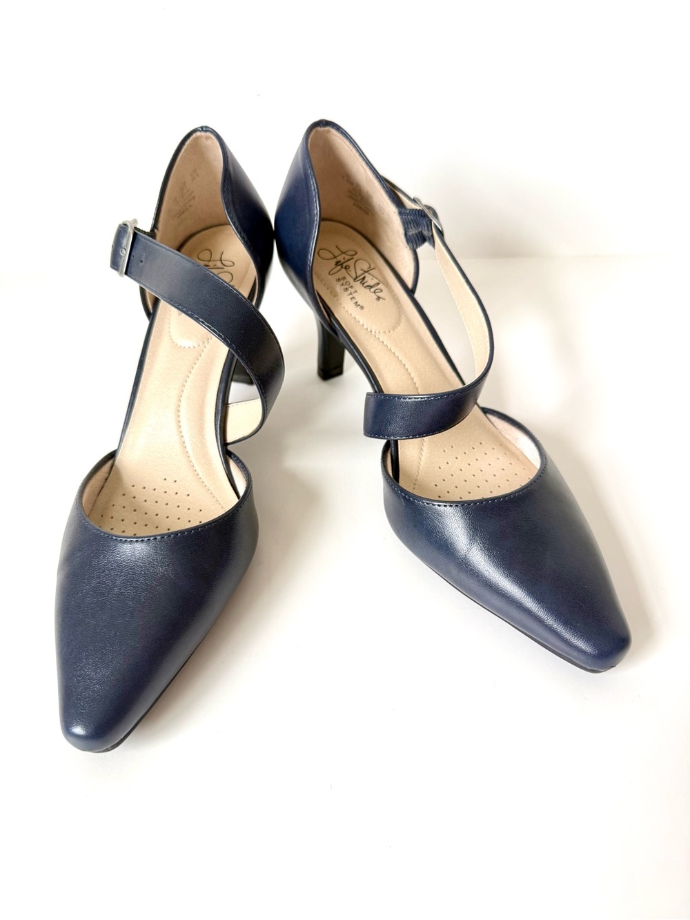 LIFE STRIDE Kamala Navy Pointed-Toe Cross-Strap Heels—SZ. 7.5
